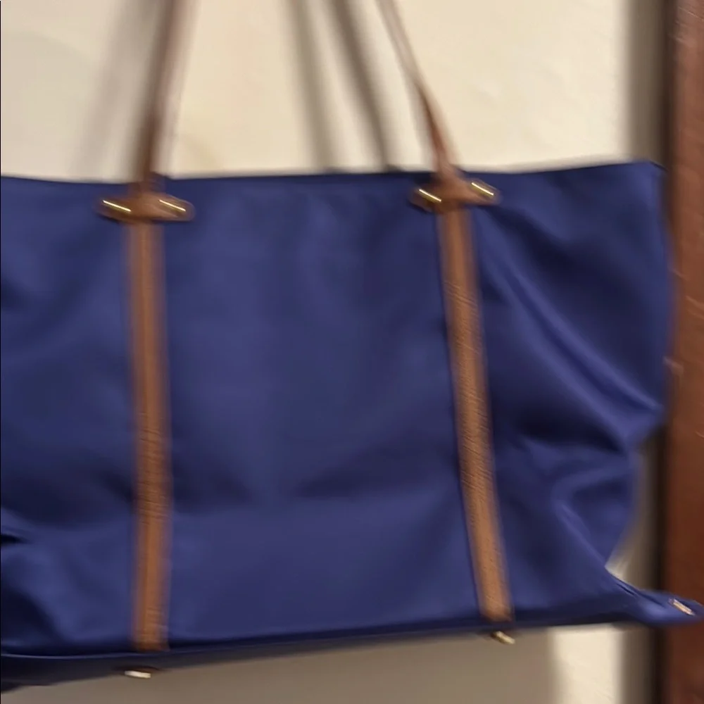 Classic Navy Tote with Brown Trim